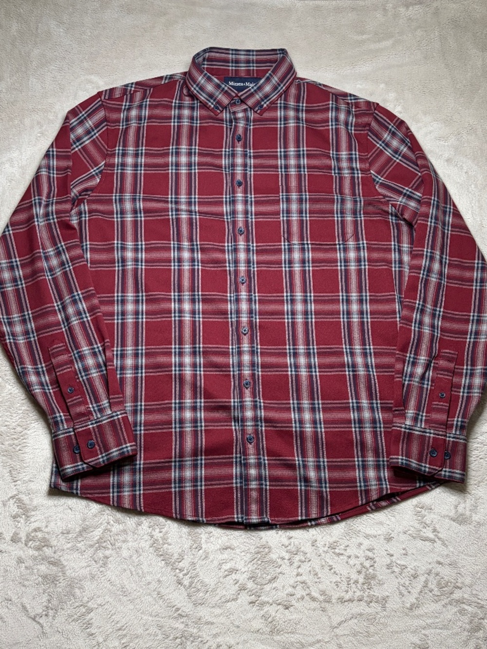 Mizzen + Main Button Down Shirt Mens XL Trim Tall Long Sleeve Red Plaid Preppy